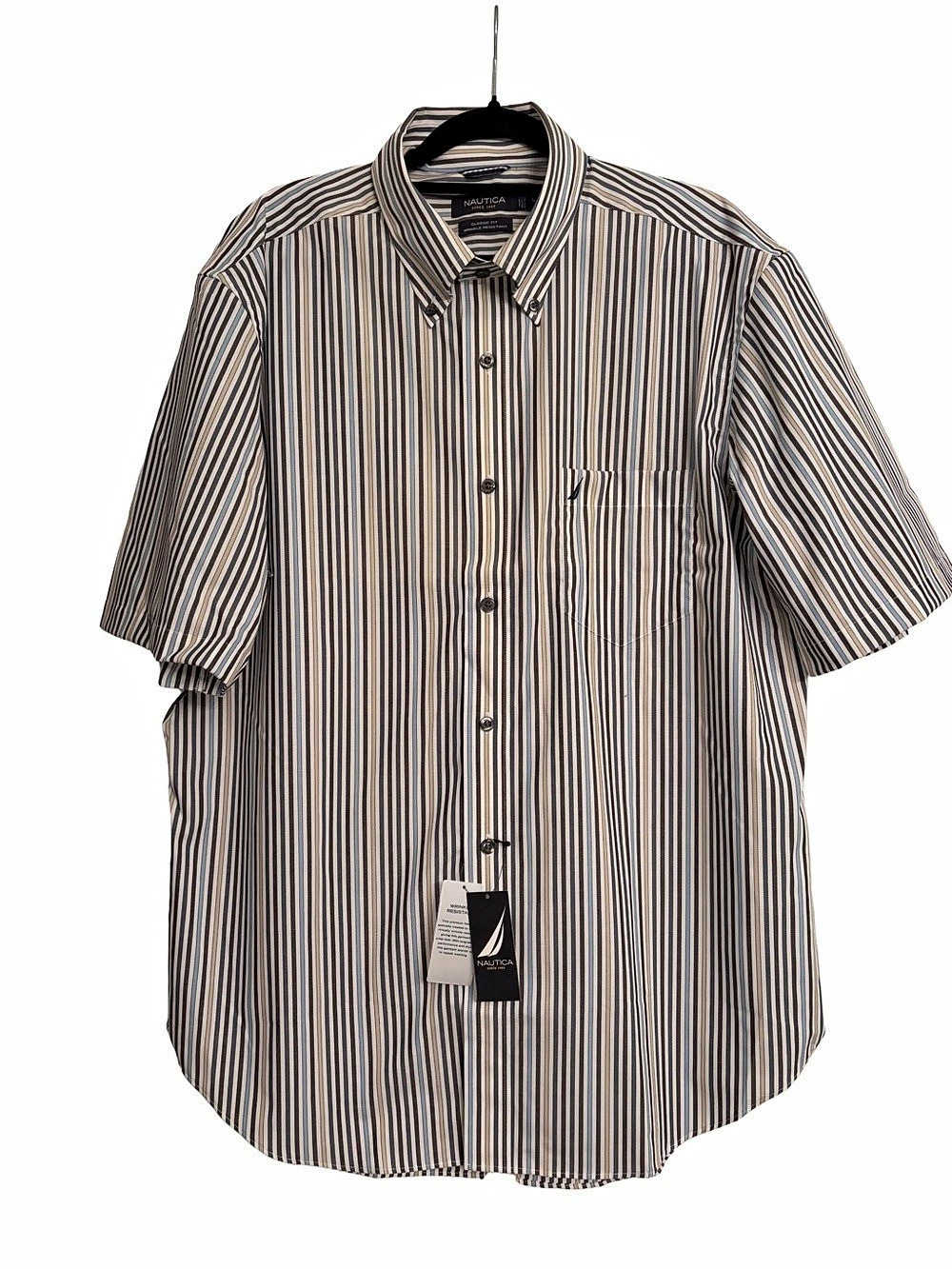 Nautica Classic Fit Striped Short Sleeve Button Down Shirt Size L